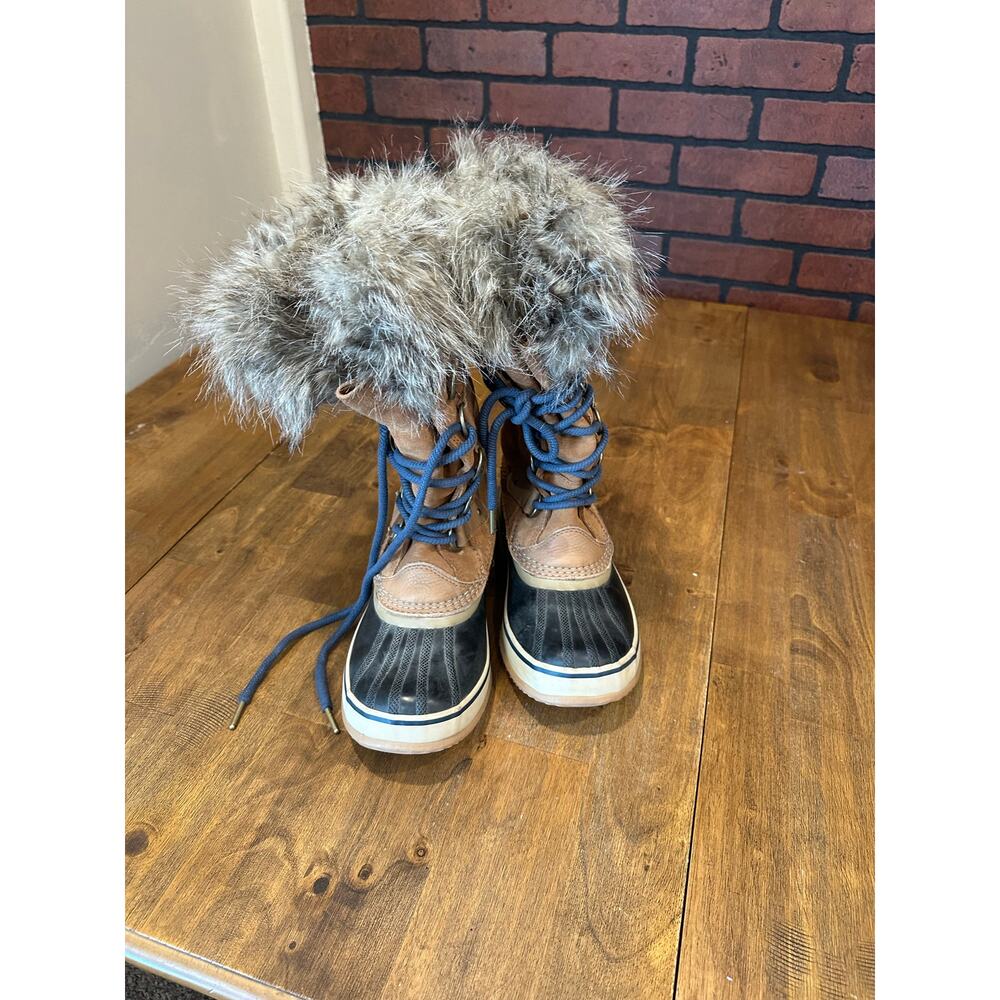 Sorel Leather Joan of Arc Winter Boots, Size 7.5 Brown Tan Macy Blue Liner - Picture 4 of 9